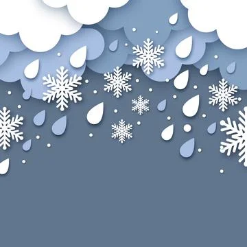 White paper cloud with snowflakes. Falling Snow. Cloud. Paper cut Weather Stock Illustration
