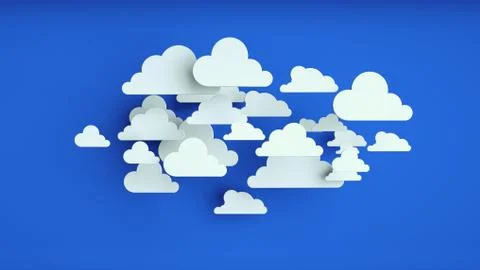 White paper clouds over blue background Ilustração Stock