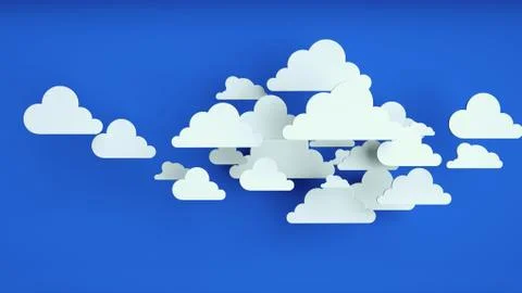 White paper clouds over blue background Ilustración de archivo