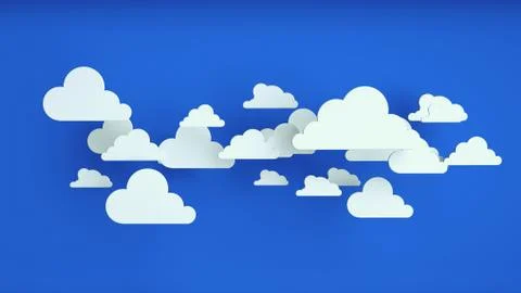 White paper clouds over blue background Ilustração Stock
