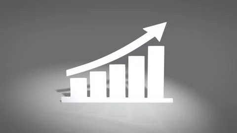 White paper-cut bar chart with upward arrow popping from a gray background, Stock Illustration