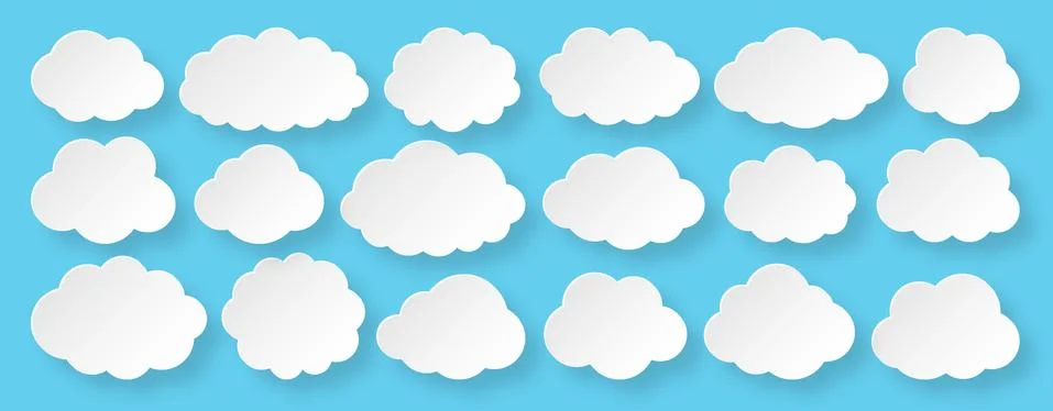 White paper cut cloud bubble shape set on blue sky Stock Illustration