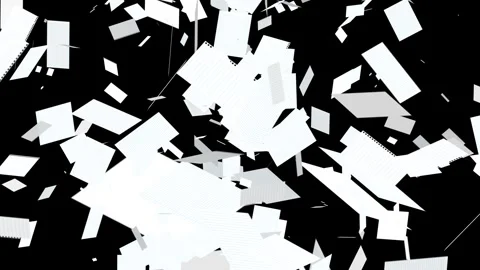 White paper documents animation falling randomly downward on black background. Vídeos de archivo 327235116