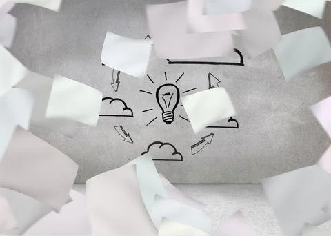 White paper in front of grey wall with graphic Stock Photos