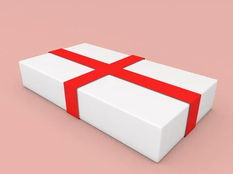 White paper gift box with red ribbons on a pink background. Stock Illustration