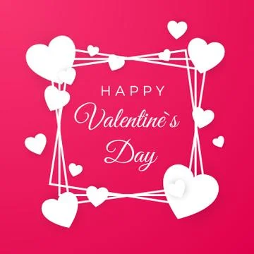 White paper Hearts and frame. Happy Valentines Day greeting Card. Vector illu Stock Illustration