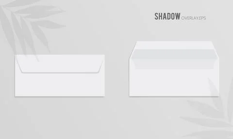 White paper letter envelope horizontal perspective with leaves shadow overlay Stock Illustration