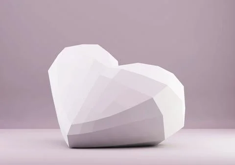 White paper low poly heart, paper craft work, 3d rendering Stock Illustration