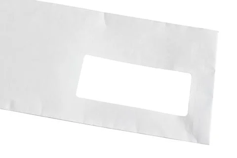 White paper mail rectangle envelope with address window on a white background Stock Photos