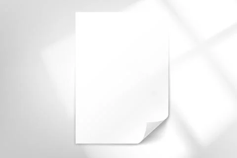 White paper page on bright background with window light. 3d vector mockup Stock Illustration