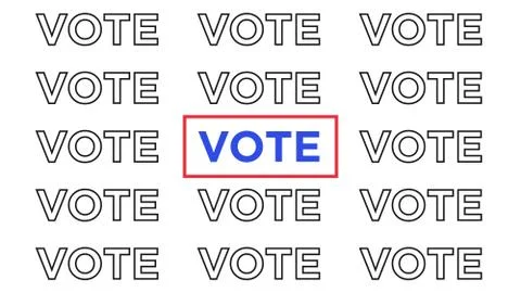 White paper with pattern, red rectangle and blue mark Vote. Election of the P Stockillustratie