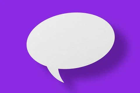 White paper in the shape of speech bubbles against a purple background. commu Stock Photos