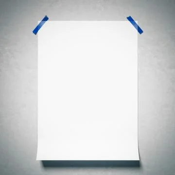White paper sheet attached by scotch tape. 3d rendering 库存插图
