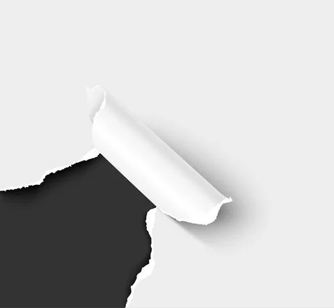 White paper sheet with torn hole corner Stock Illustration