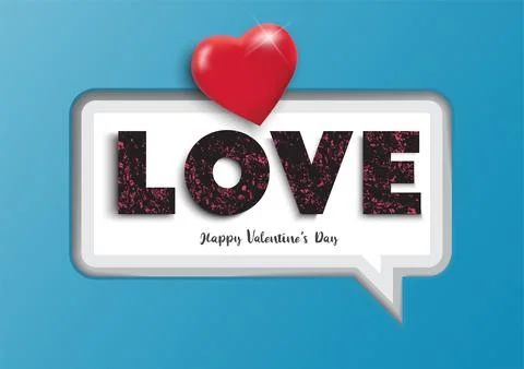 White paper speech bubble with text love and red hearts. Valentine's day ba.. Stock Illustration