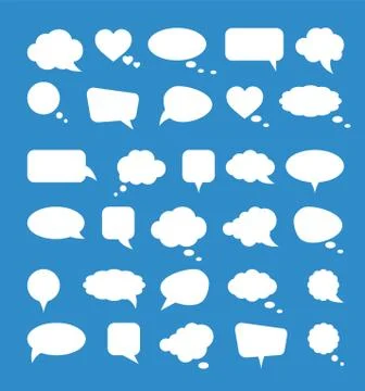 White paper speech bubbles on blue background. Vector illustration. Illustrazione stock