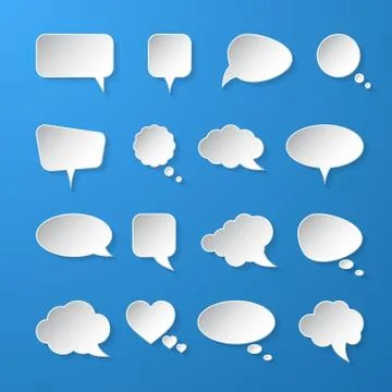 White paper speech bubbles on blue background. Vector illustration. Stock Illustration