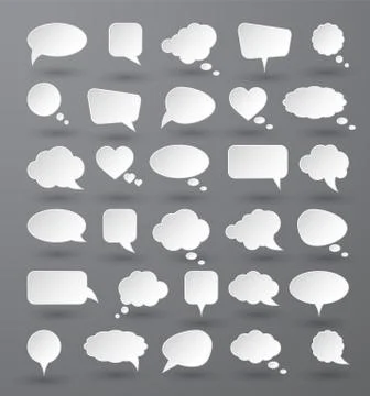 White paper speech bubbles on gray background. Vector illustration. Stock Illustration