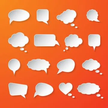 White paper speech bubbles on orange background. Vector illustration. Stock Illustration