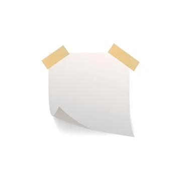 White paper sticker note attached with yellow adhesive tape, vector realistic イラスト素材