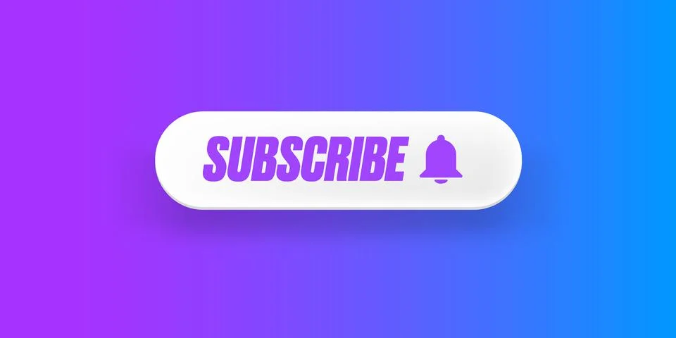 White paper subscribes button with ring bell isolated on stylish purple Stock Illustration
