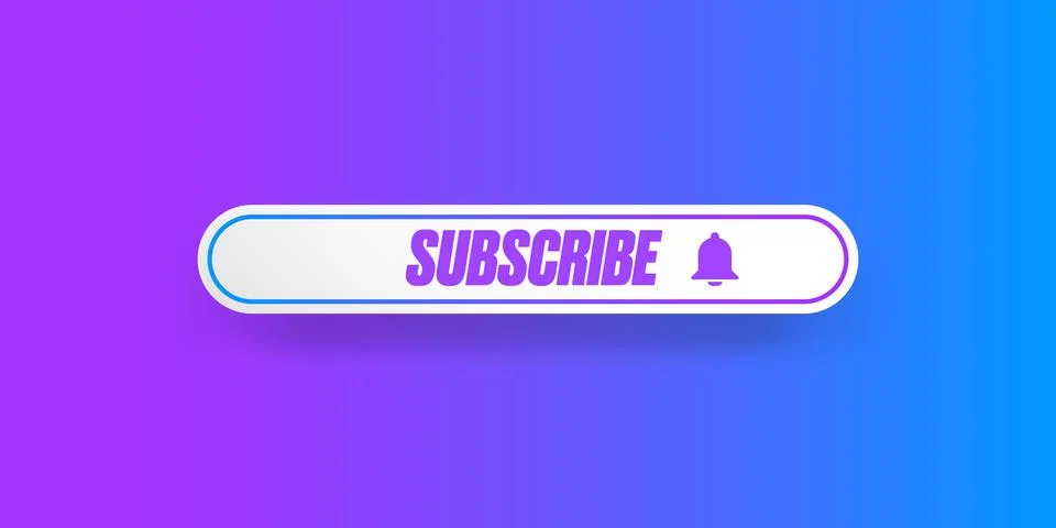 White paper subscribes button with ring bell isolated on stylish purple Stock Illustration