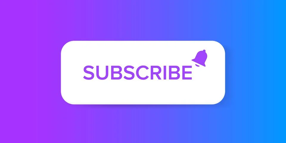 White paper subscribes button with ring bell isolated on stylish purple Stock Illustration
