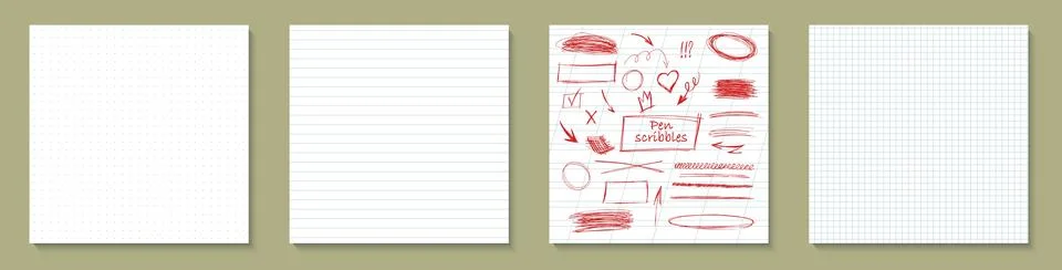 White paper texture set. Grid dot, diagonal line, checkered education pattern bg Stock Illustration