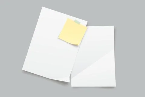 White papers with memo note top view Stock Illustration