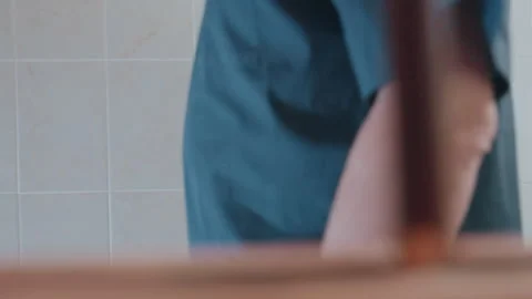 White paramedic climbing tiled staircase quickly, oncall responder, stethoscope Видео 337547785