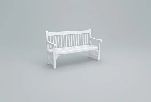 White Park Bench with back on a Gray Studio Background. 3D render. Stock Illustration