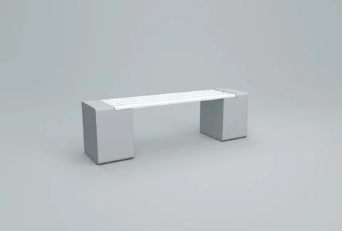 White Park Bench on a Gray Studio Background. Monochrome. 3D render. Stock Illustration