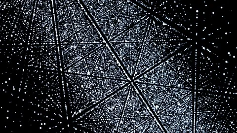 White particle network forms geometric connections on a dark background, crea 스톡 동영상 332802635