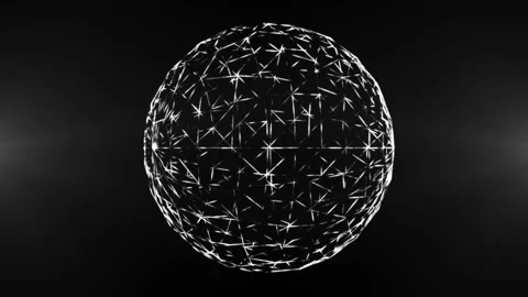 White particle sphere made of sharp lines and connections rotating in space, Stock Footage 331997366