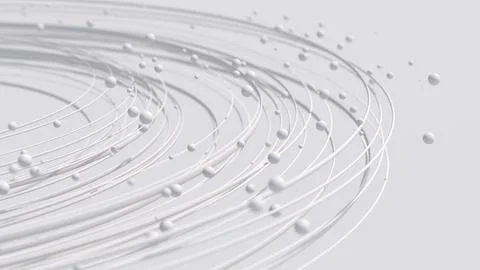 White particles and circles. Abstract monochrome illustration, 3d render. Stock Illustration