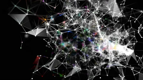 White particles shimmering in different colors fly slowly on a black background. Stock Footage 123138299