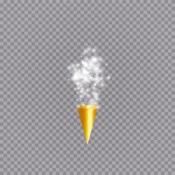 White party popper with exploding confetti particles isolated on transparent Stock Illustration