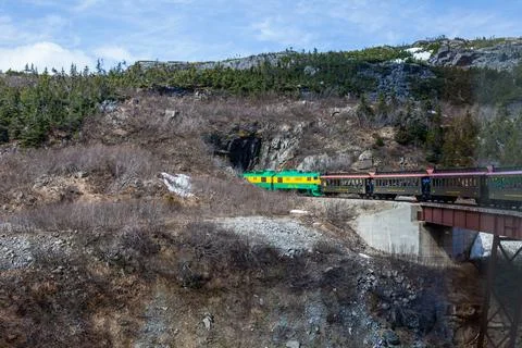 White Pass train passing through tunnel Stock Photos