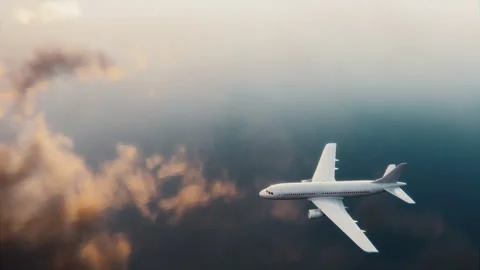 White Passenger Plane Flying In Tracking Shot Video stock 328233525