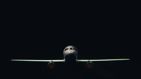 White Passenger Plane Takeoff From Darkness Flyover Video stock 328233467