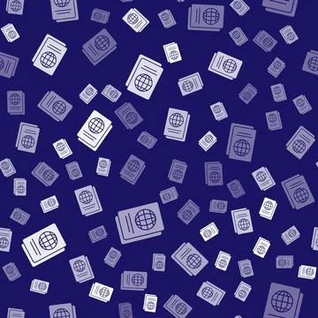 White Passport with biometric data icon isolated seamless pattern on blue Illustrazione stock