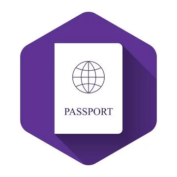 White Passport with biometric data icon isolated with long shadow 库存插图