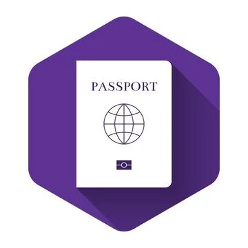 White Passport with biometric data icon isolated with long shadow 스톡 일러스트