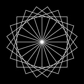 White pattern abstraction of squares in a circle on black background Illustrazione stock