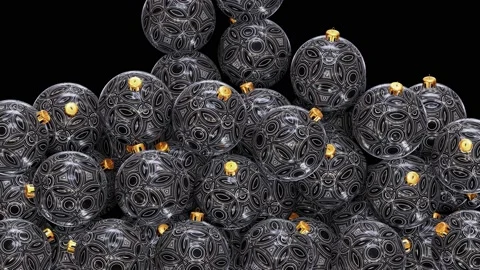 White pattern black Christmas baubles filling up the screen 3D animation Stock Footage 221144641