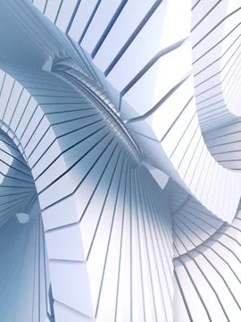 White pattern of futuristic geometric shapes surrounded by mist. 3d rendering Stock Illustration