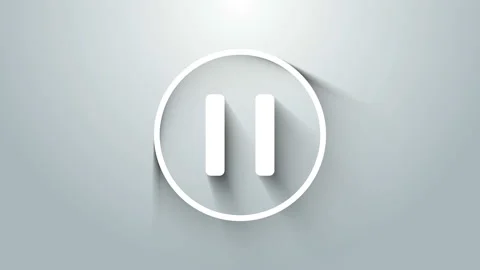 White Pause button icon isolated on grey background. 4K Video motion graphic Stock Footage 145780681
