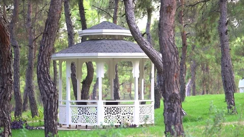 White pavilion on the mountain Stock Footage 80400541