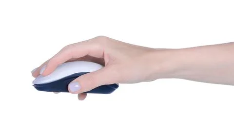 White PC mouse in hand Stock Photos