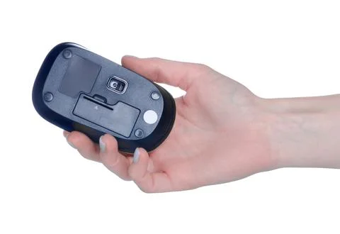 White PC mouse in hand Stock Photos